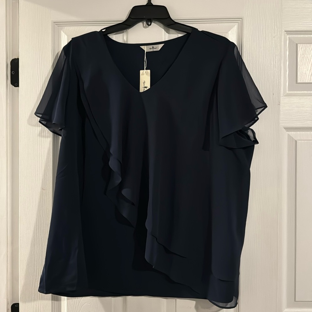 NWT Agnes Orinda 3X Navy Short Sleeve Blouse